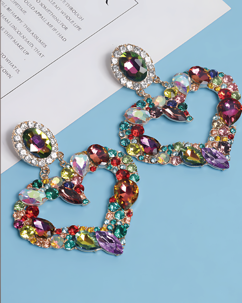 Oversized Rhinestone Heart Drop Earrings