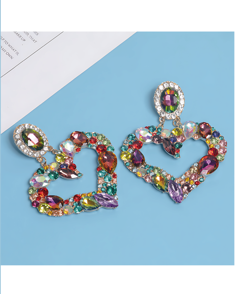 Oversized Rhinestone Heart Drop Earrings