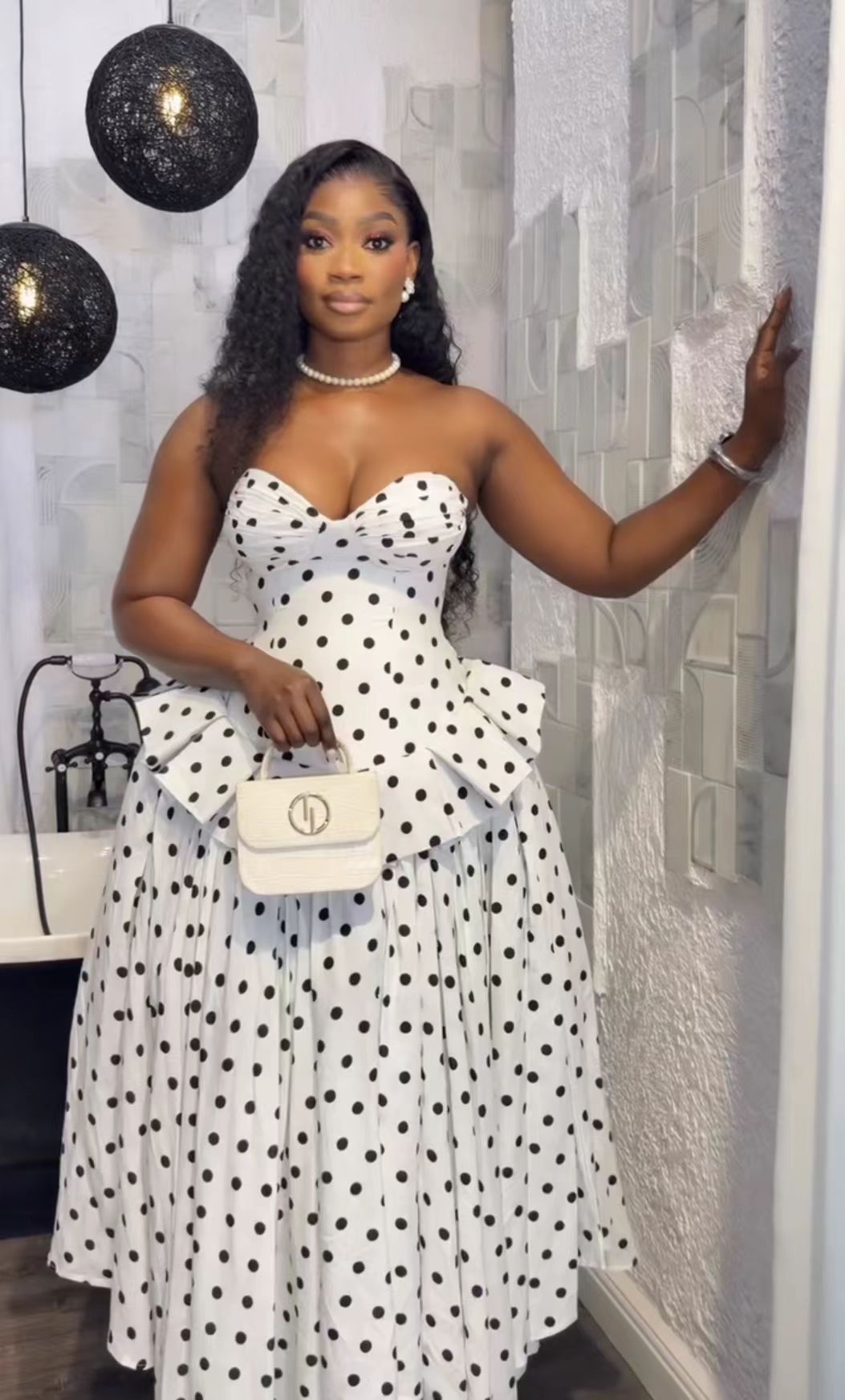 Plus Size Polka-Dot Slim-Waist Slim-Fit Maxi Dress for Summer