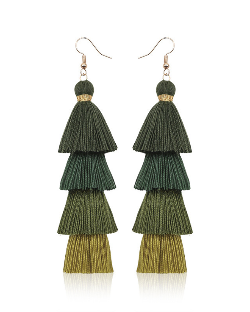 Tassel earrings Dark green