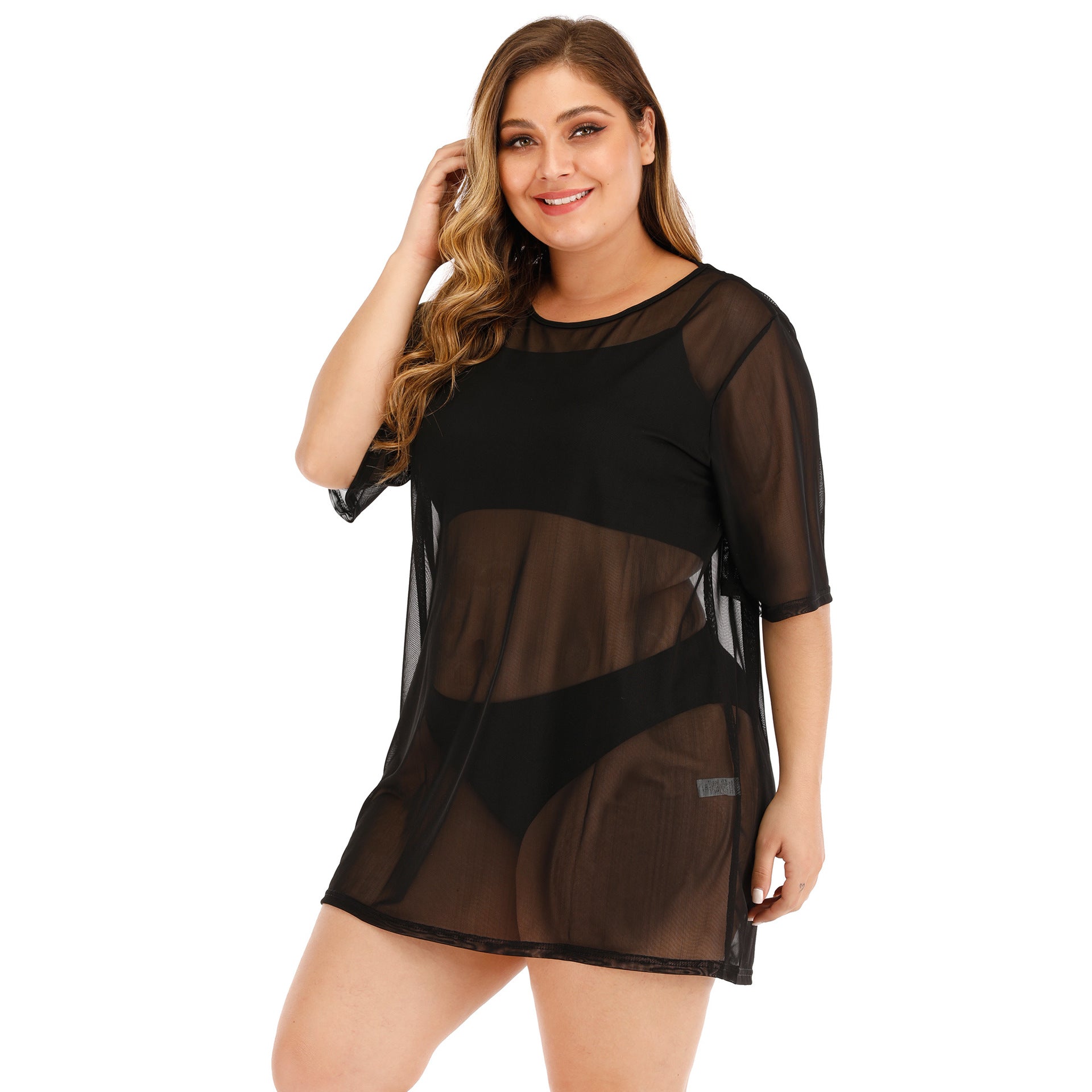 Plus Size Mesh See-Through Bikini Beach Cover-Up Dress