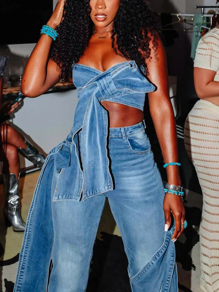 Big Bow Denim Top And Jeans