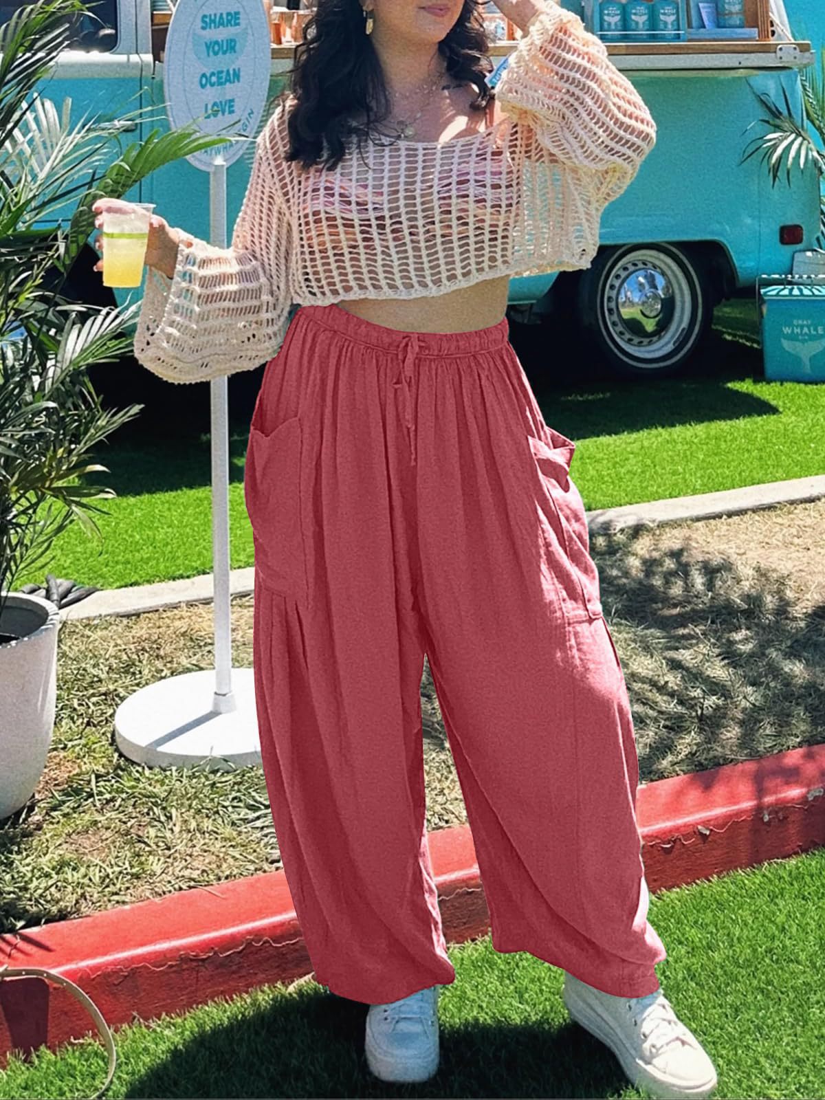 Casual High Waist Cotton Linen Wide Leg Pants