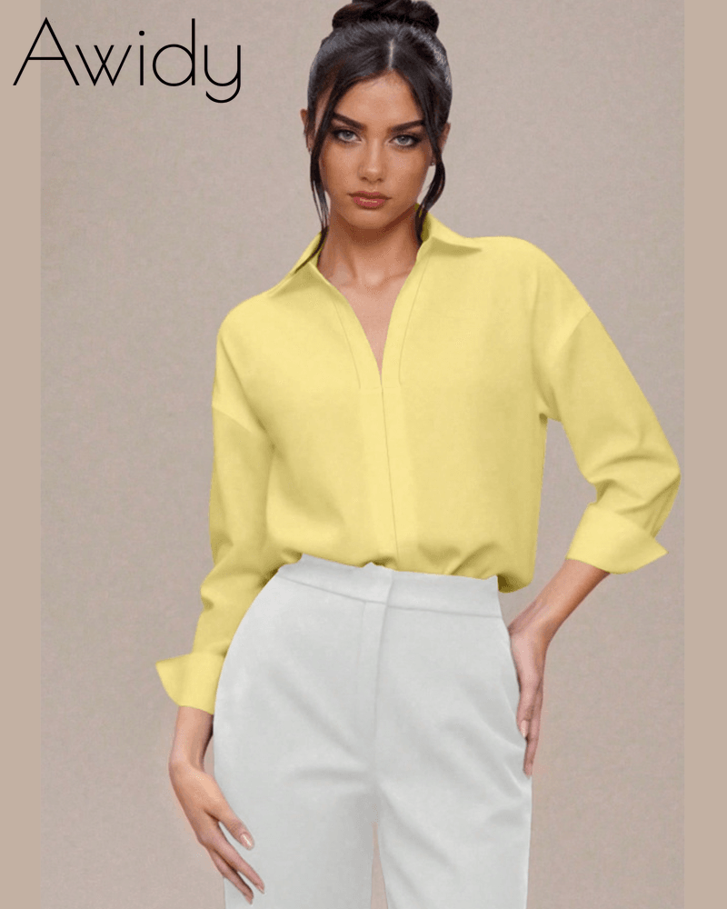 Women Slim Fit Collared Shirt Top