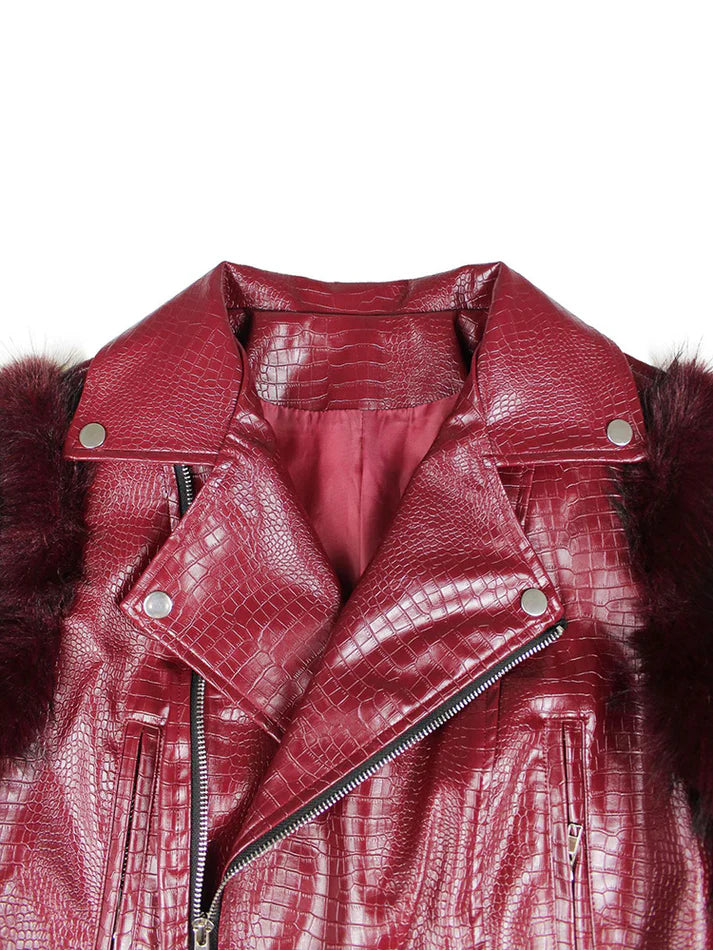 Faux Fur Sleeve & Croc-Embossed Jacket
