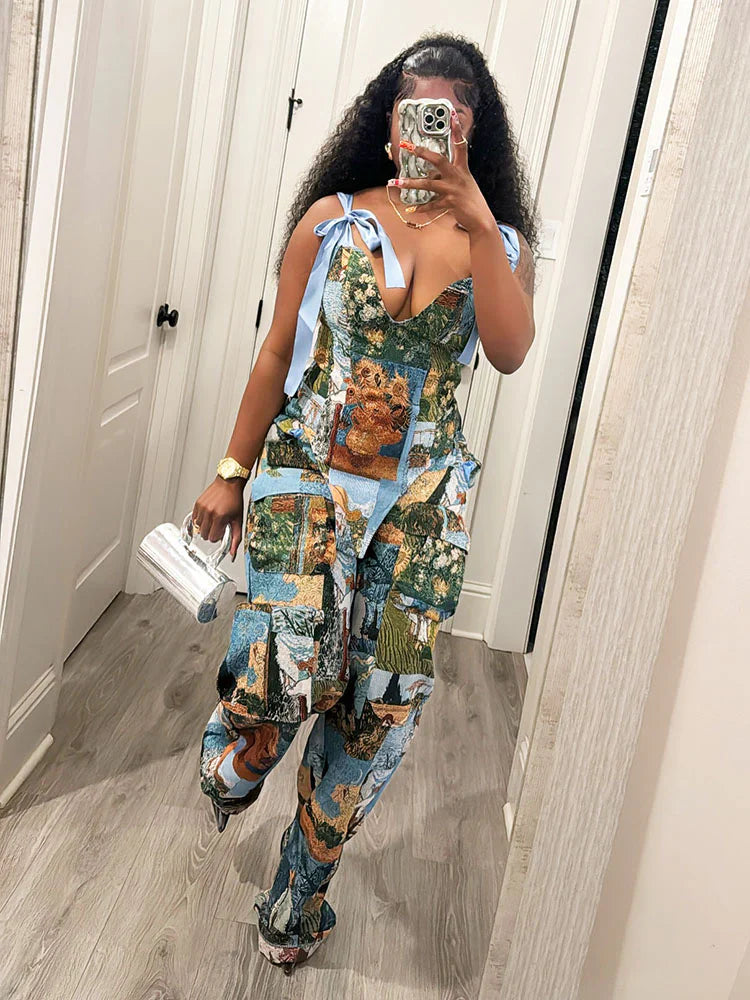 Vintage Corset Top & Cargo Pants Set