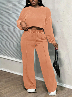 Wash Sweatshirt & Wide-Leg Pants Set