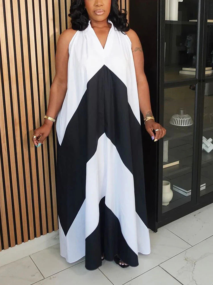Vacation Color Block Maxi Dress