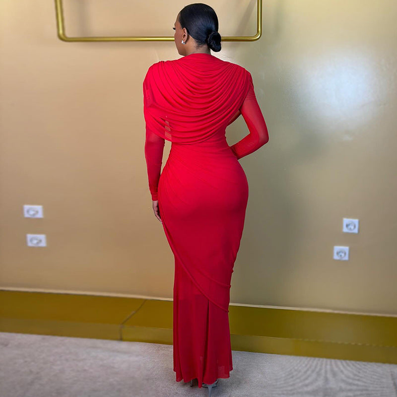 Ruched Round Neck Long Sleeve Bodycon Dress for Evening Wear