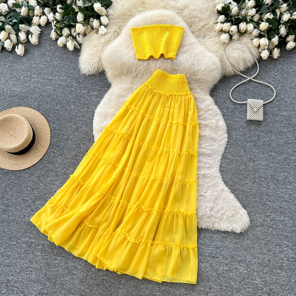 Top & Cascading Ruffle Skirt Two-Piece Set for Summer