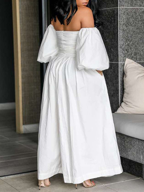 Schulterfreier Jumpsuit mit weitem Bein