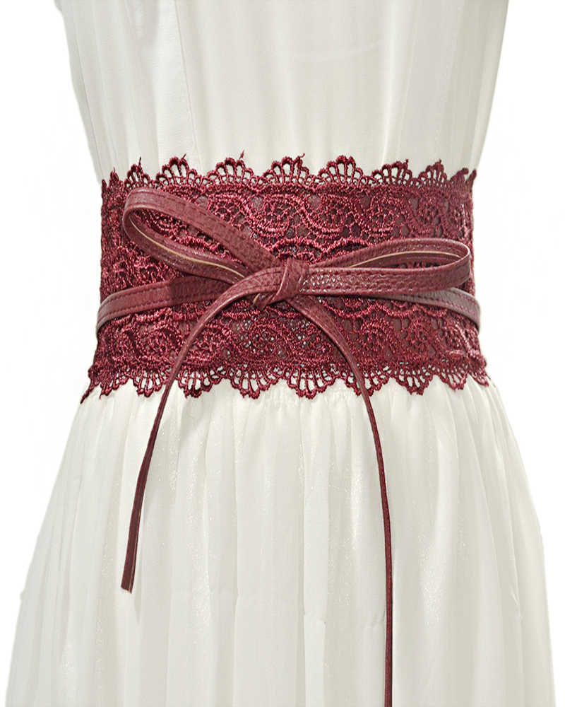 Lace trimmed wide waistband Onesize Burgundy