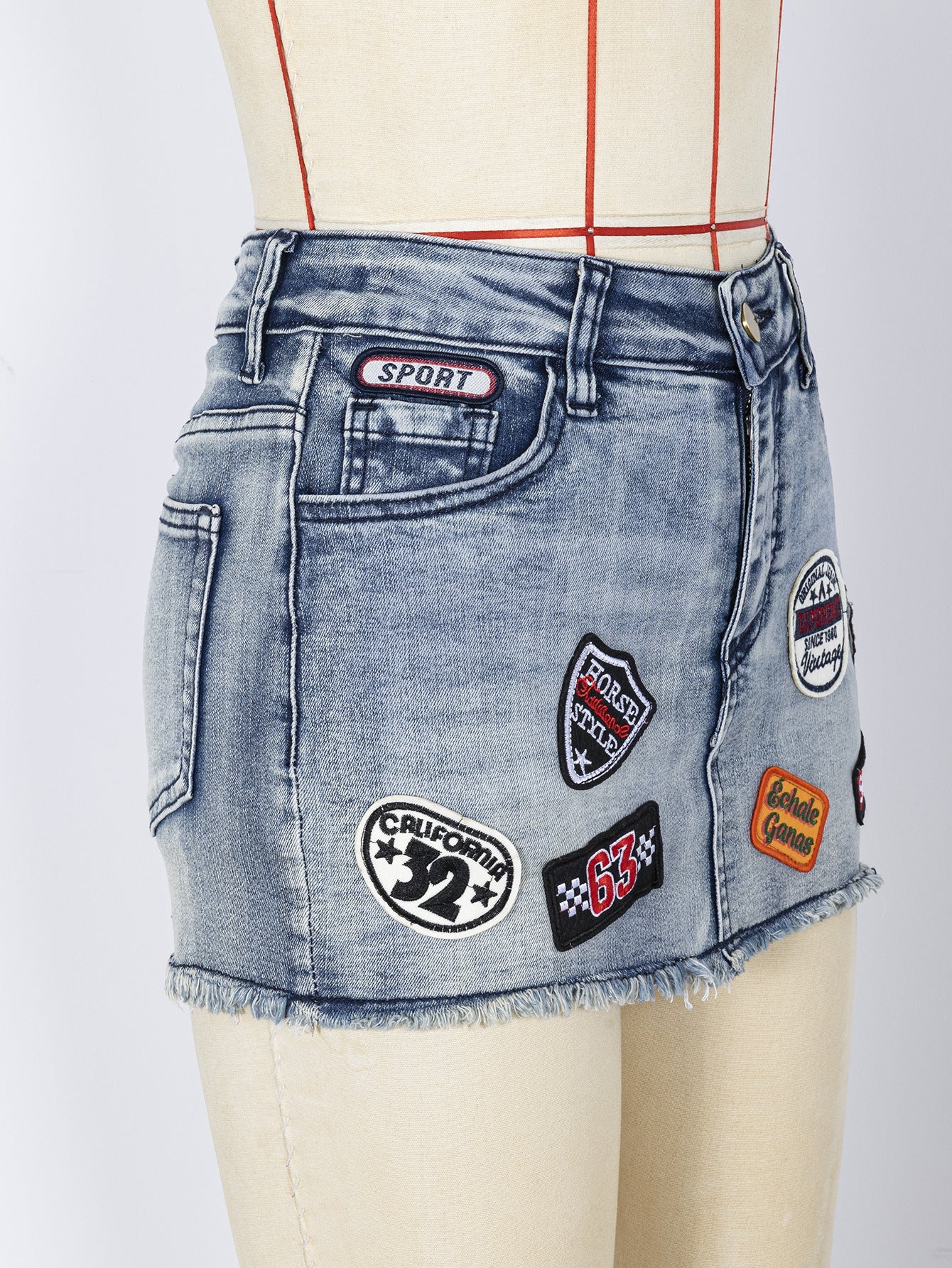 Embroidered Letter Patchwork Denim Skirt for Summer Casual
