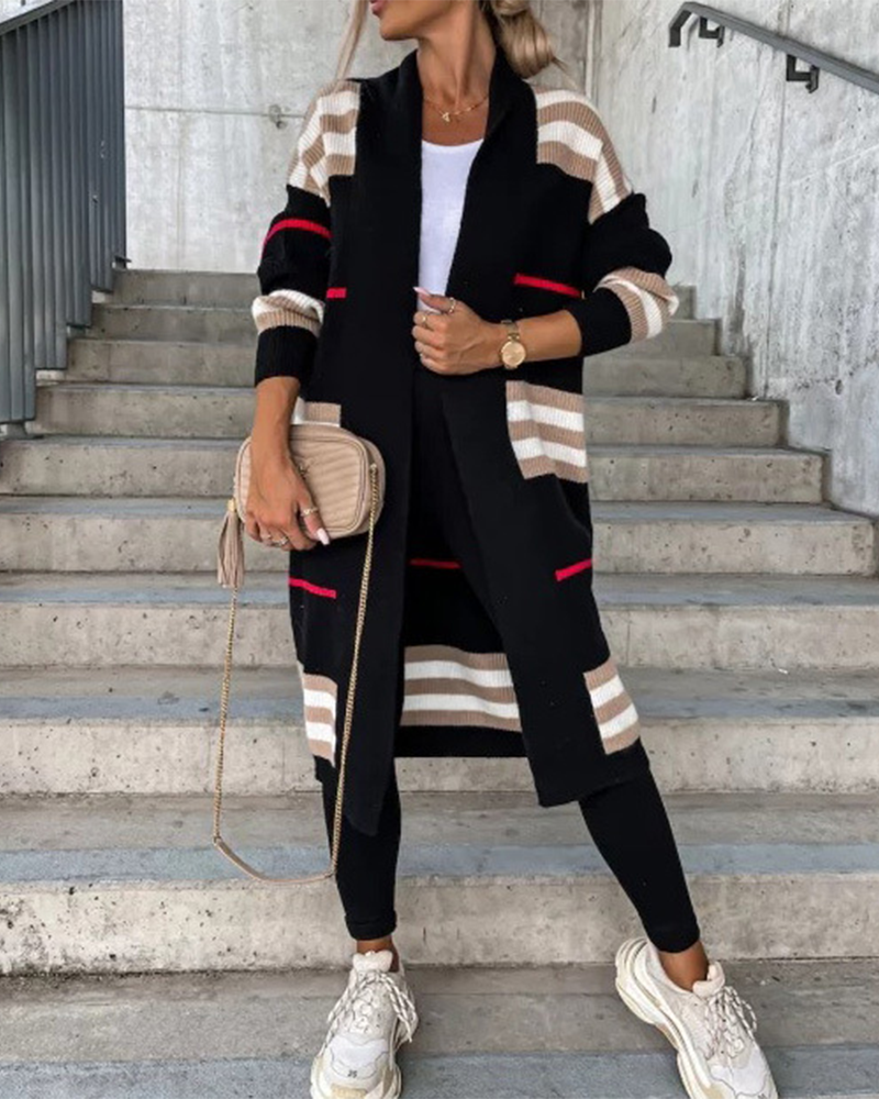 Striped Knitted Cardigan Black