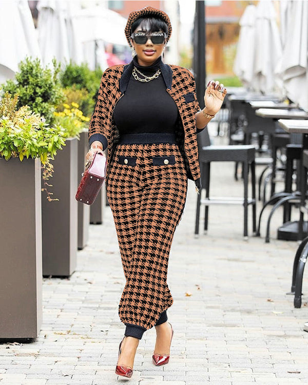 Celina Jacket & Pants Set Orange-Houndstooth