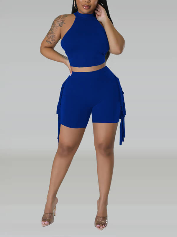 Set aus ärmellosem Top und Fransenshorts – Ausverkauf