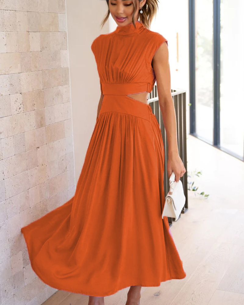 Elegant High Neck Dress Orange