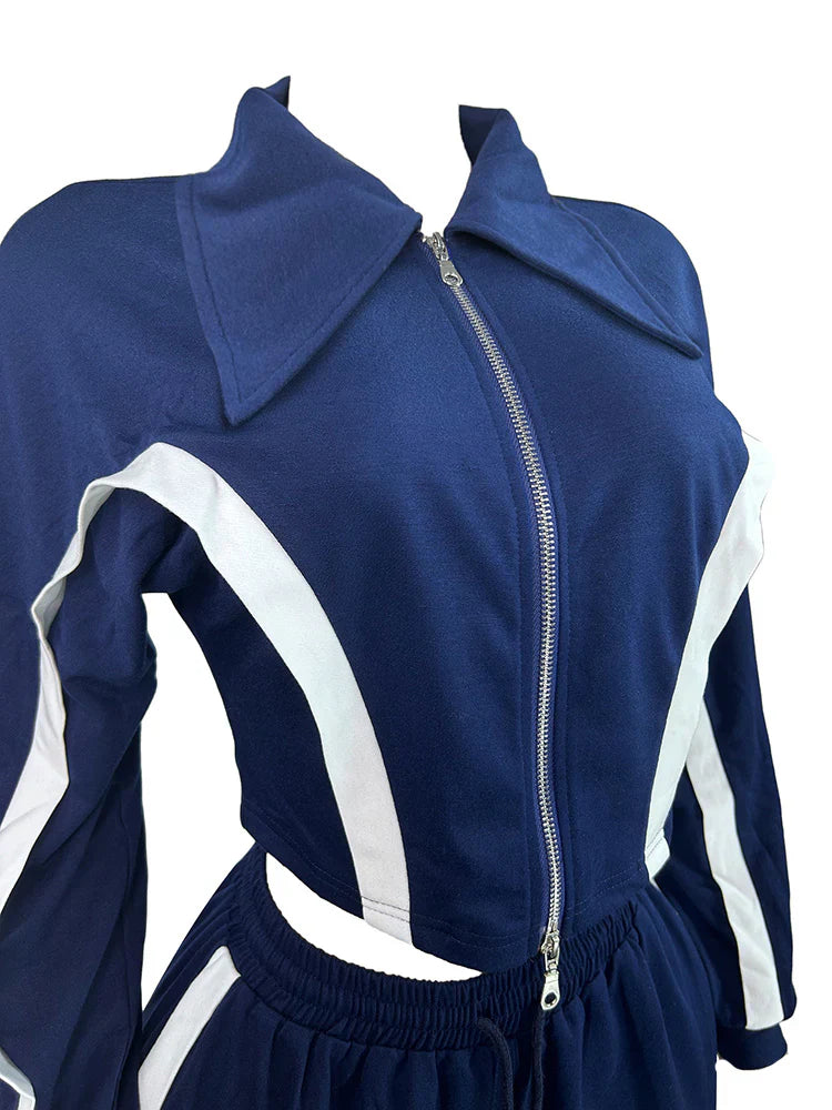 Contrast Zip-Front Jacket & Wide Pants Set