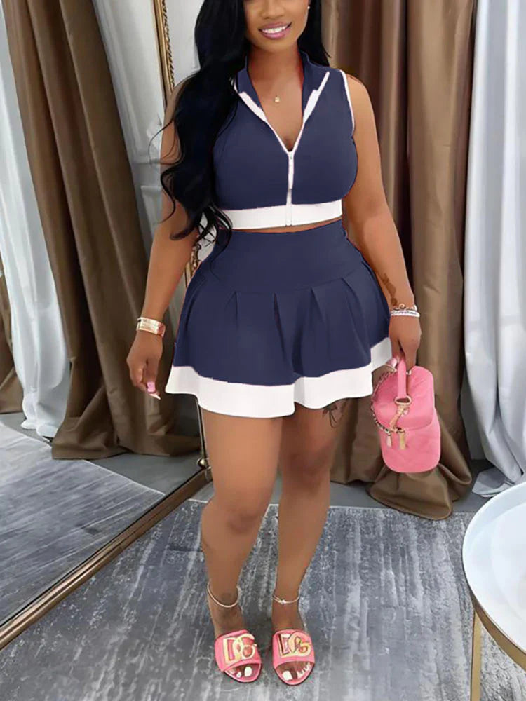 Sporty Ribbed Crop Top & Skirt Set