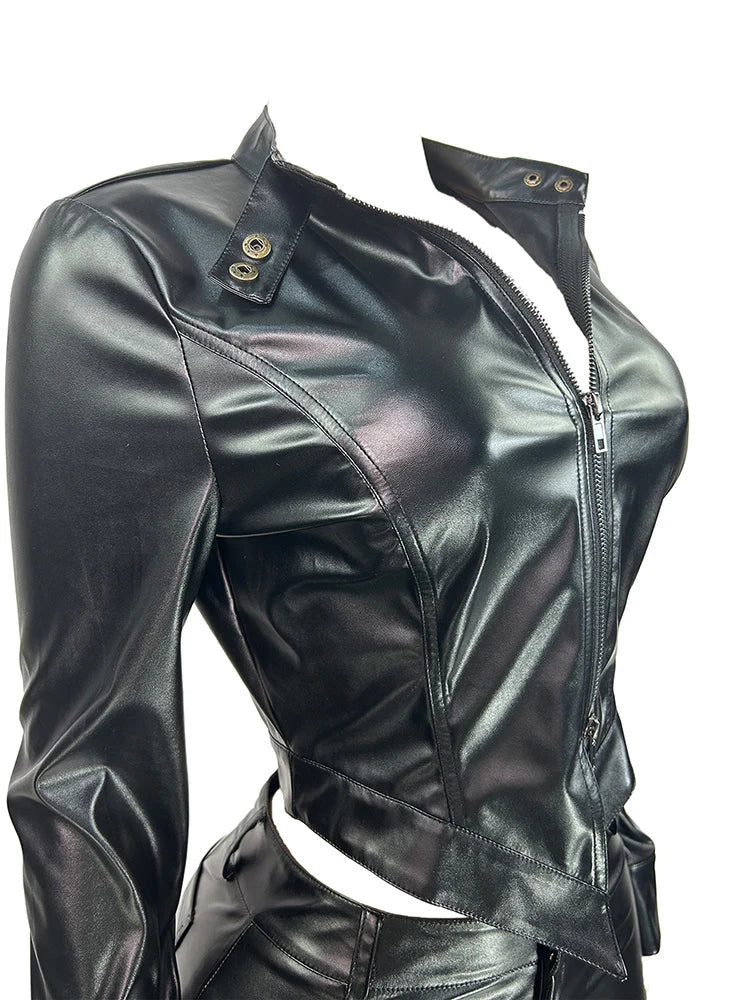 Leather Crop Jacket & Shorts Set