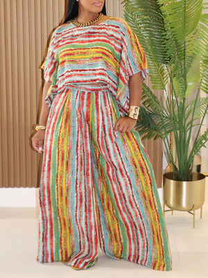 Set aus gestreiftem Oberteil und Hose mit weitem Bein