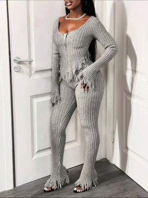 Fringe Knit Top & Pants Set