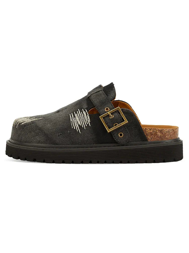 Buckle Denim Clogs