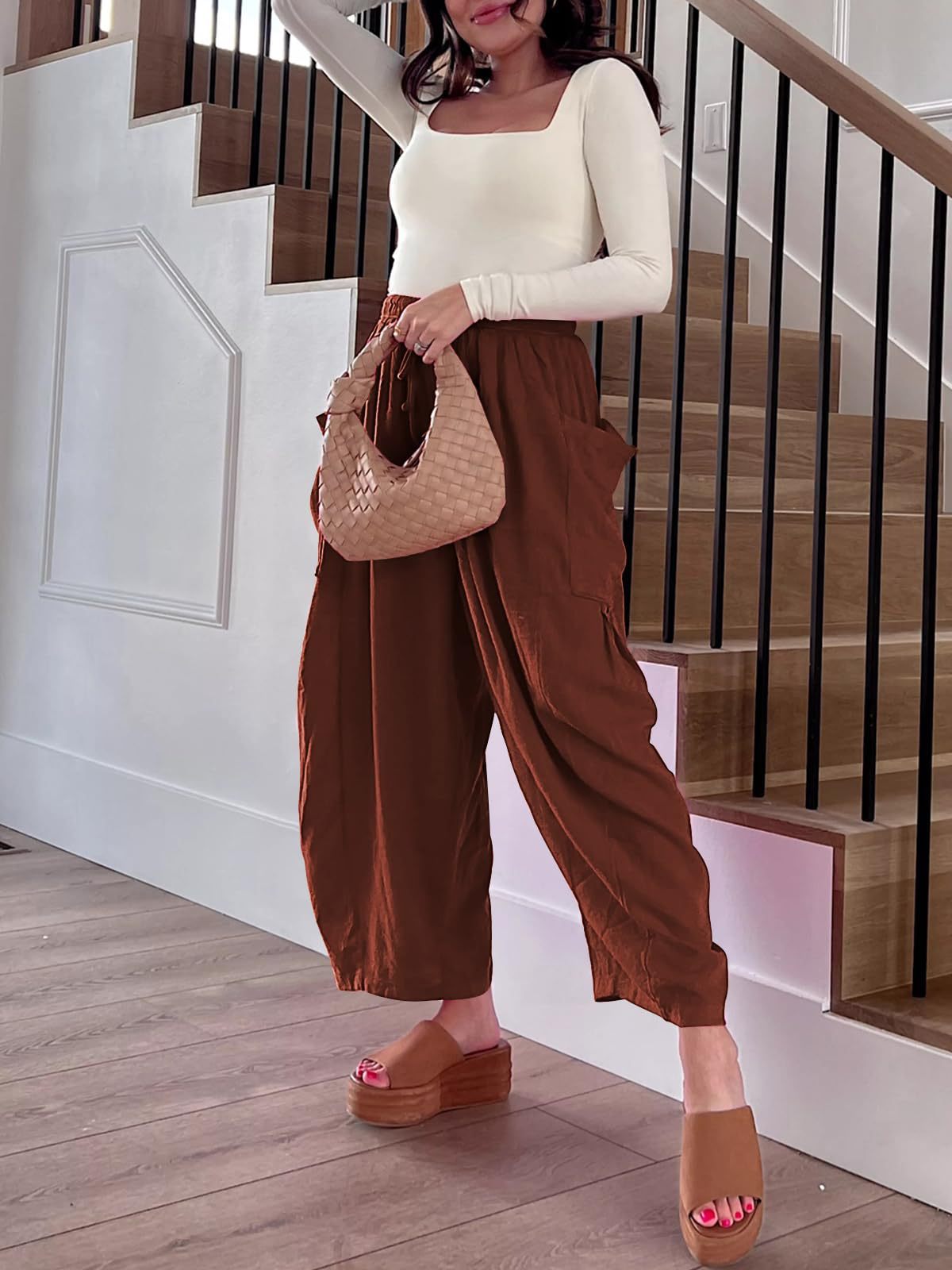 Casual High Waist Cotton Linen Wide Leg Pants