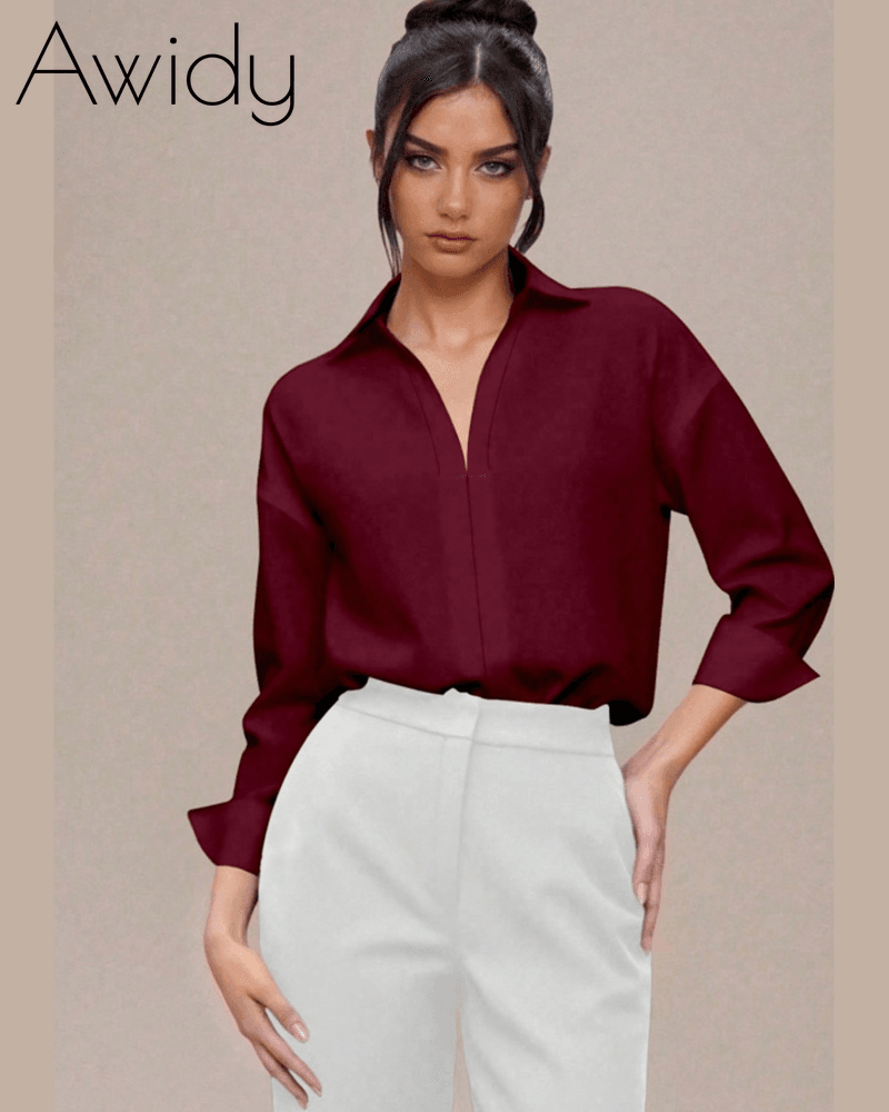 Women Slim Fit Collared Shirt Top