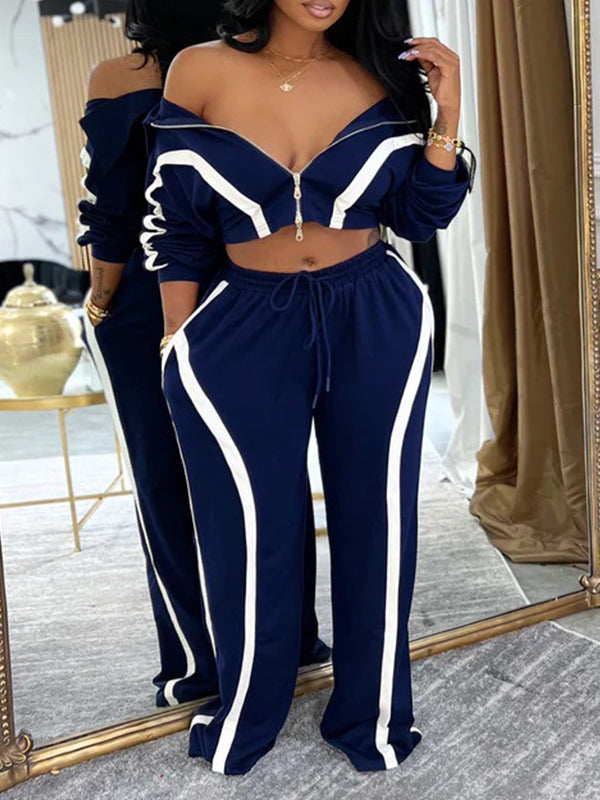 Stripe Zip-Front Jacket & Pants Set