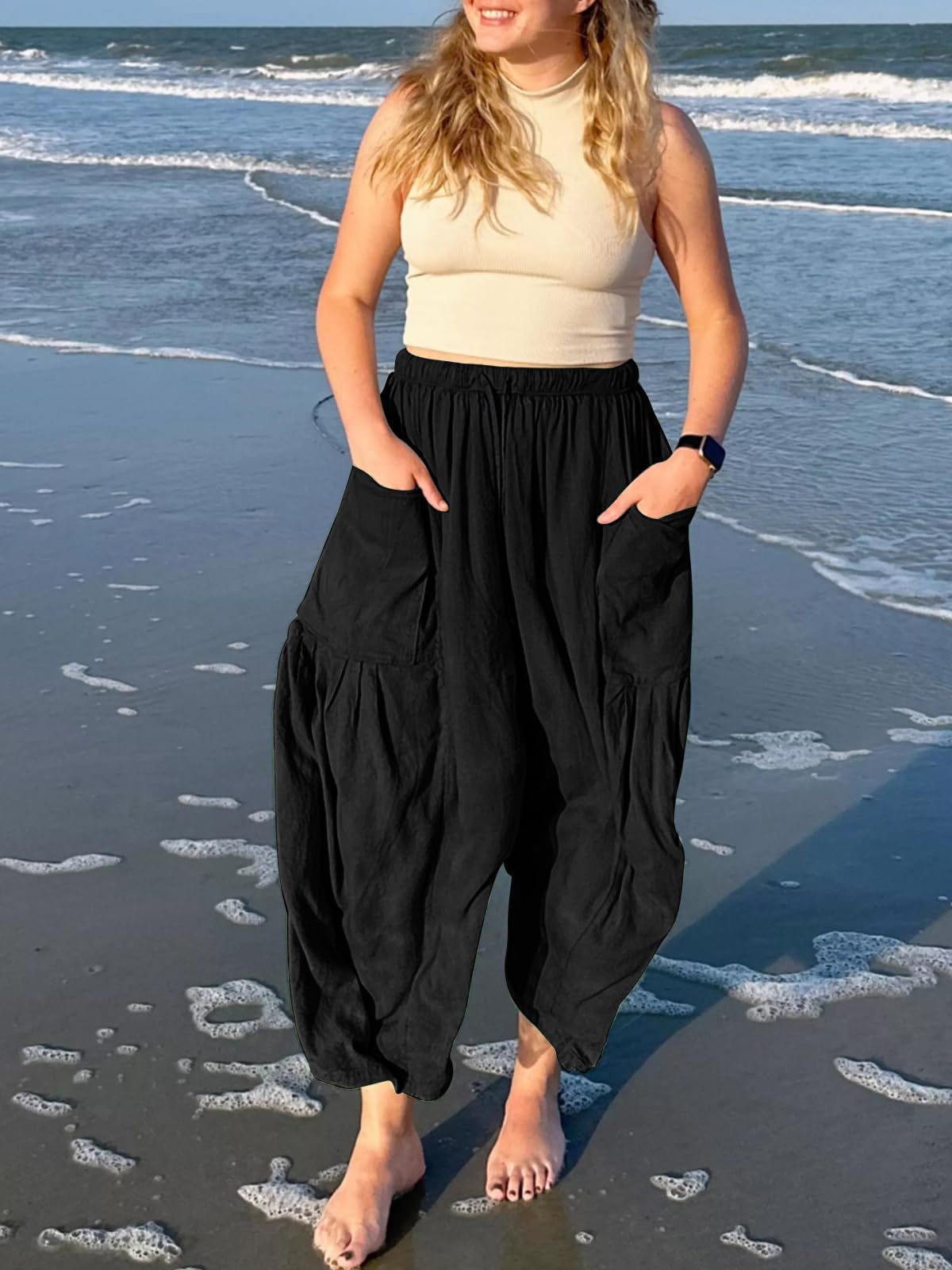 Casual High Waist Cotton Linen Wide Leg Pants