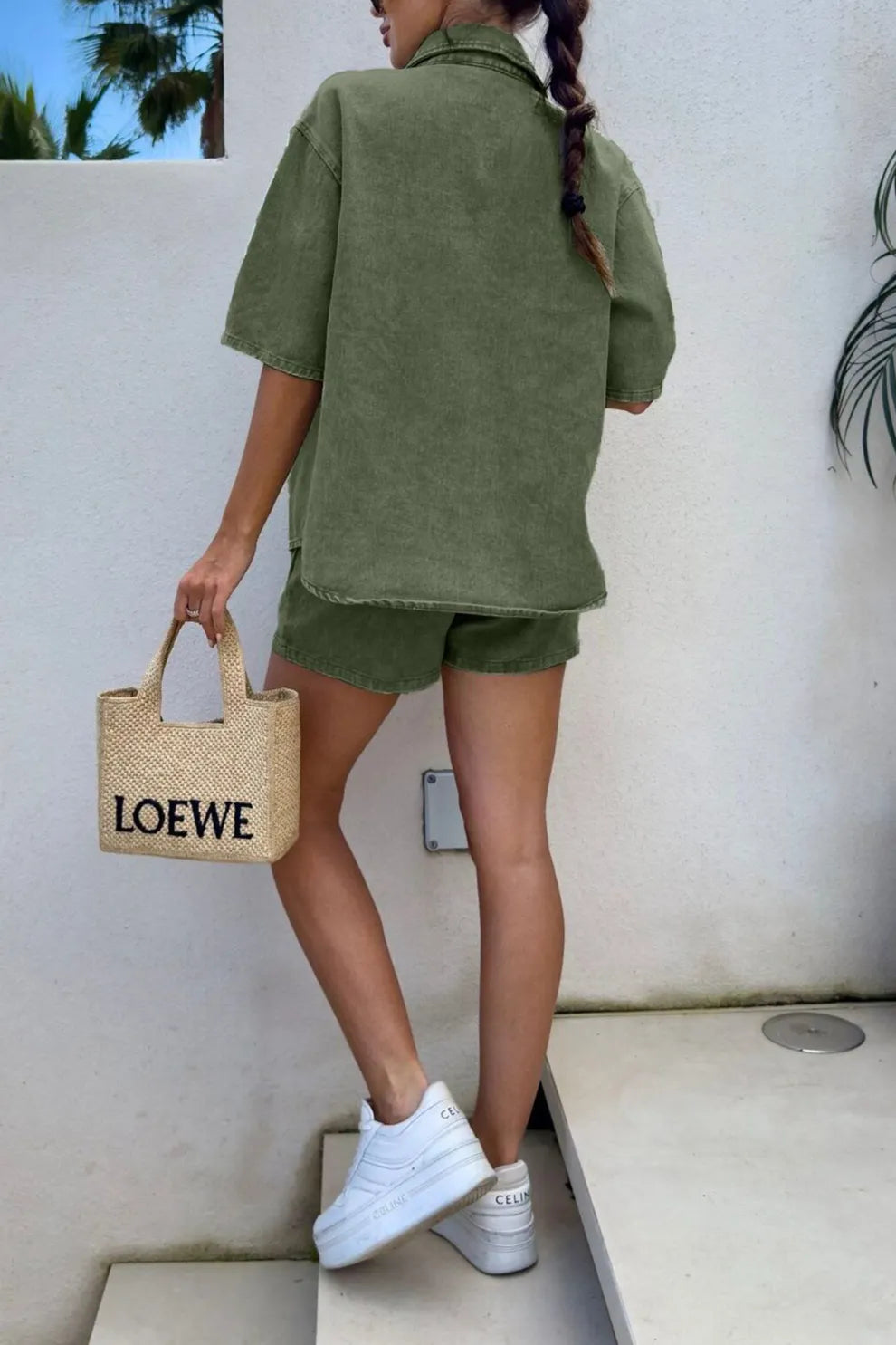 Short Sleeve Denim Shirt Shorts Set