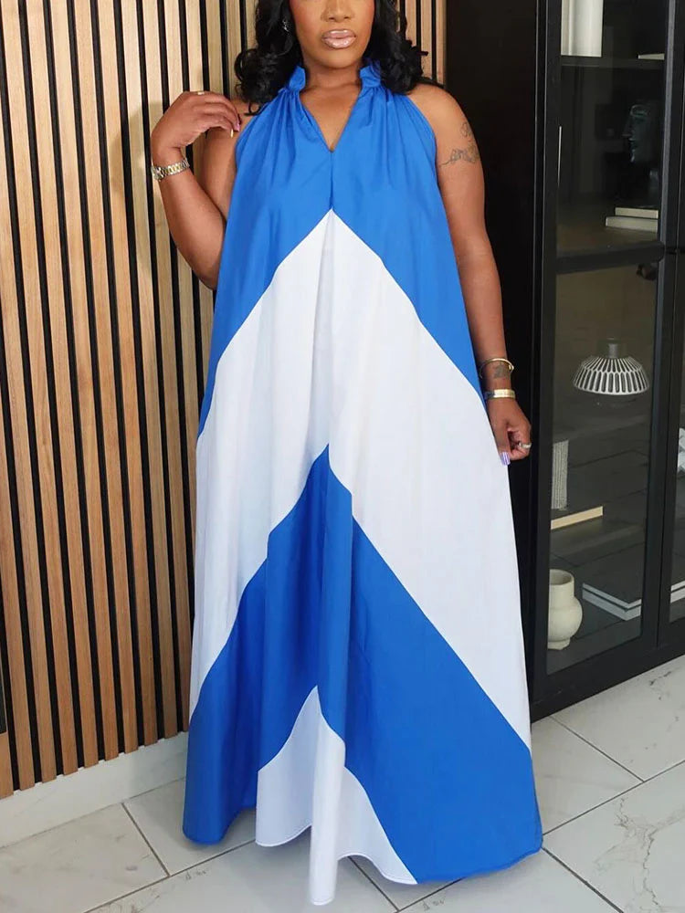 Vacation Color Block Maxi Dress