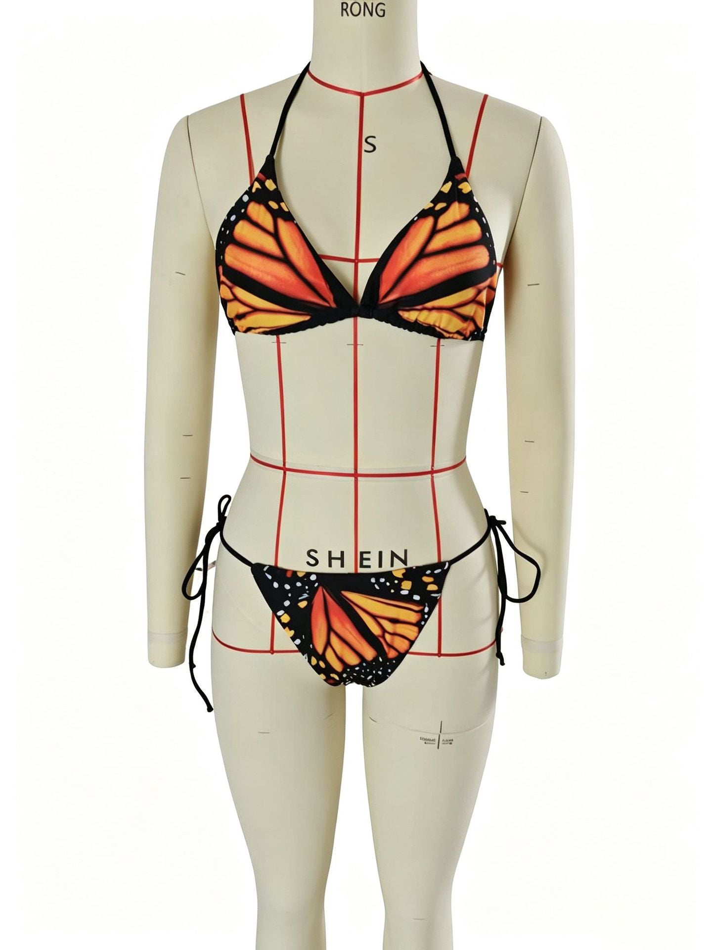 Butterfly Print Lace-Up Two-Piece Bikini Swimsuit