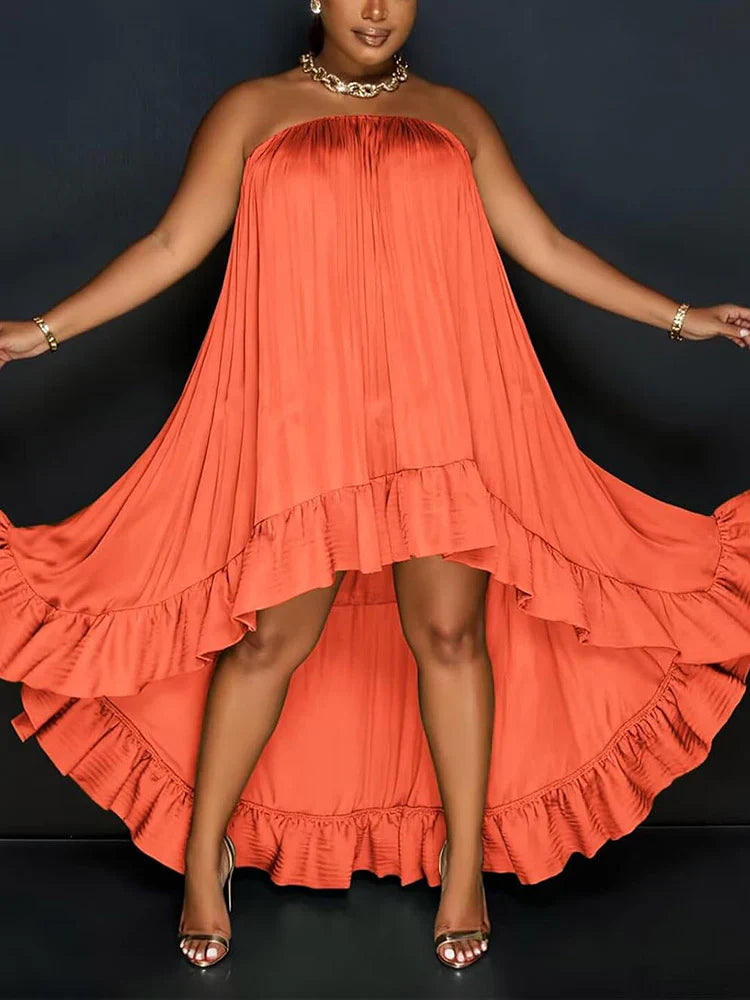 Strapless Ruffle High-Low Dress