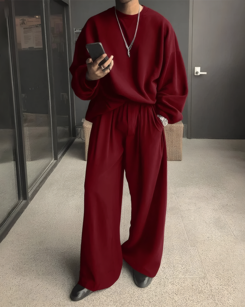 Long Sleeve Sweatshirt&Wide Leg Pants Set