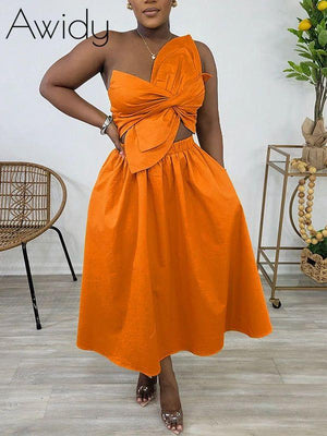 Floral Cutout Dress Orange
