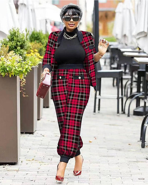 Celina Jacket & Pants Set Red-tartan