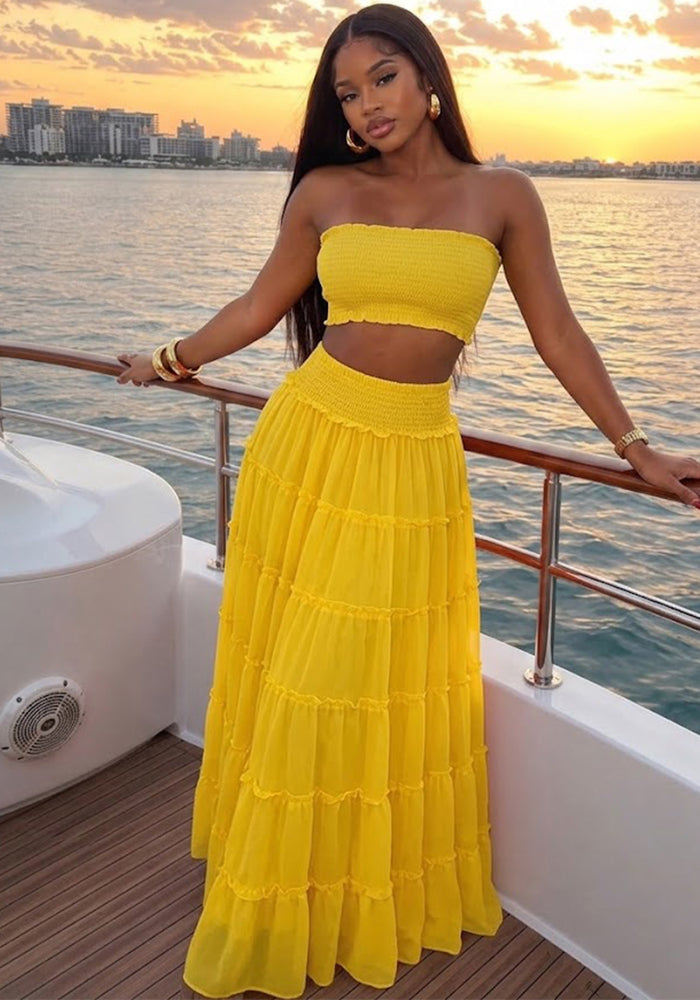 Top & Cascading Ruffle Skirt Two-Piece Set for Summer