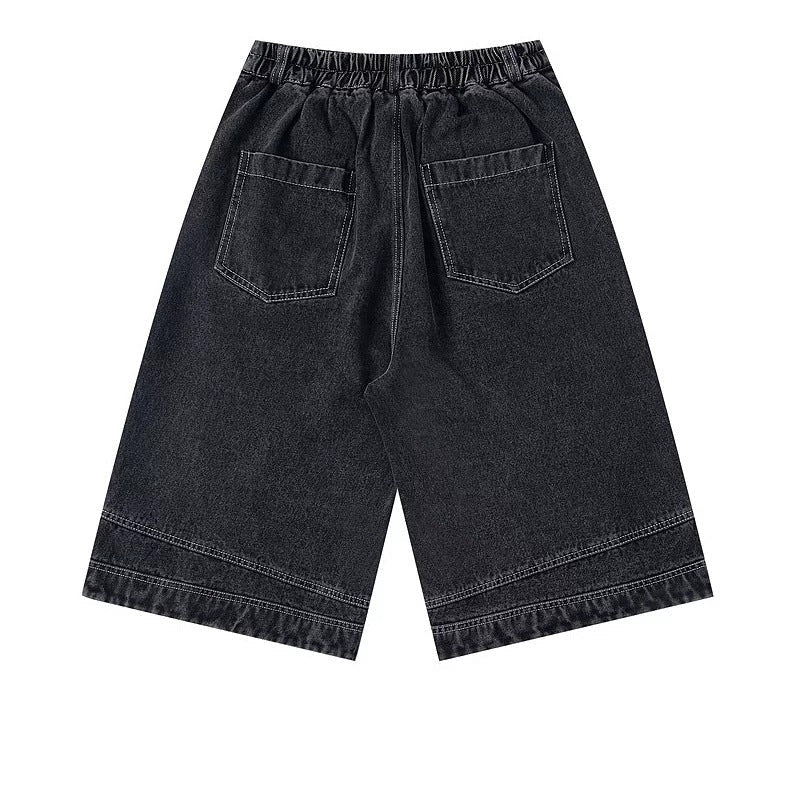 Puppy Cartoon Embroidered Capri Denim Pants for Casual Streetwear