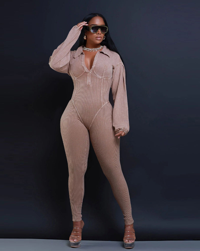 Baddie Mineral Washed Corset Jumpsuit APRICOT