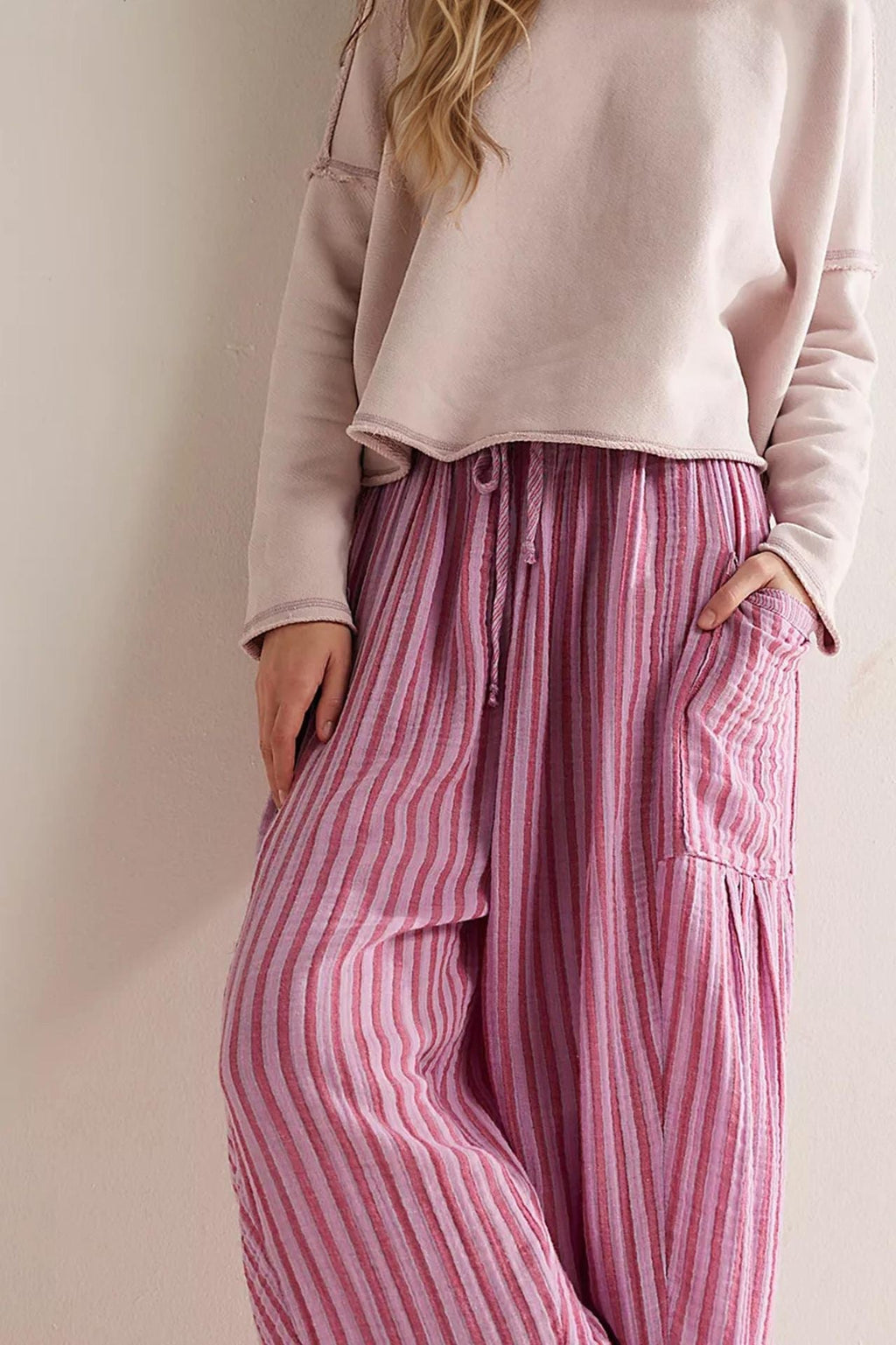 Casual High Waist Cotton Linen Wide Leg Pants