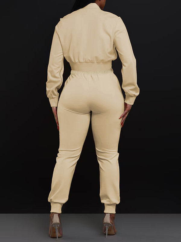 Solid Bomber Jacket & Pants Set