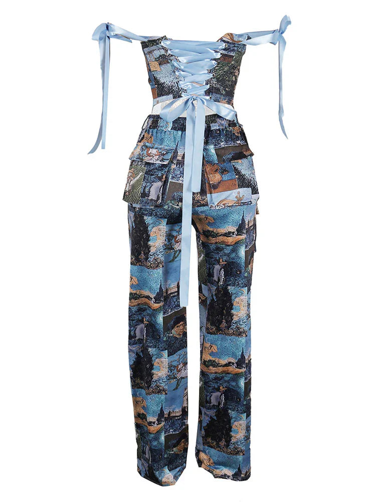 Vintage Corset Top & Cargo Pants Set
