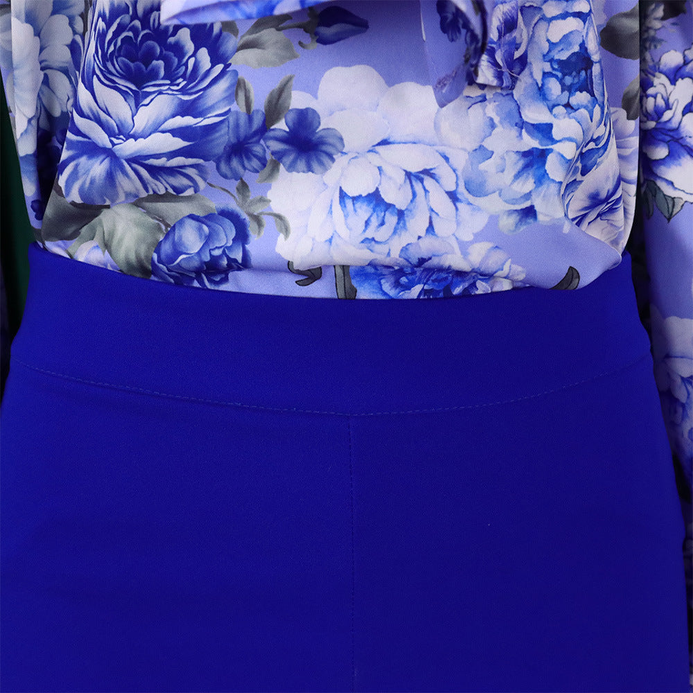 Casual Printed Long Sleeve Shirt Wide Leg Pants Sets