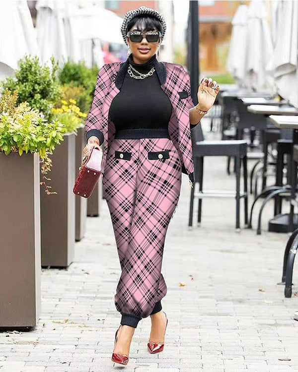 Celina Jacket & Pants Set Pink-tartan