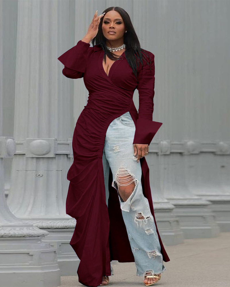 Symmetric split shirt dress Wine