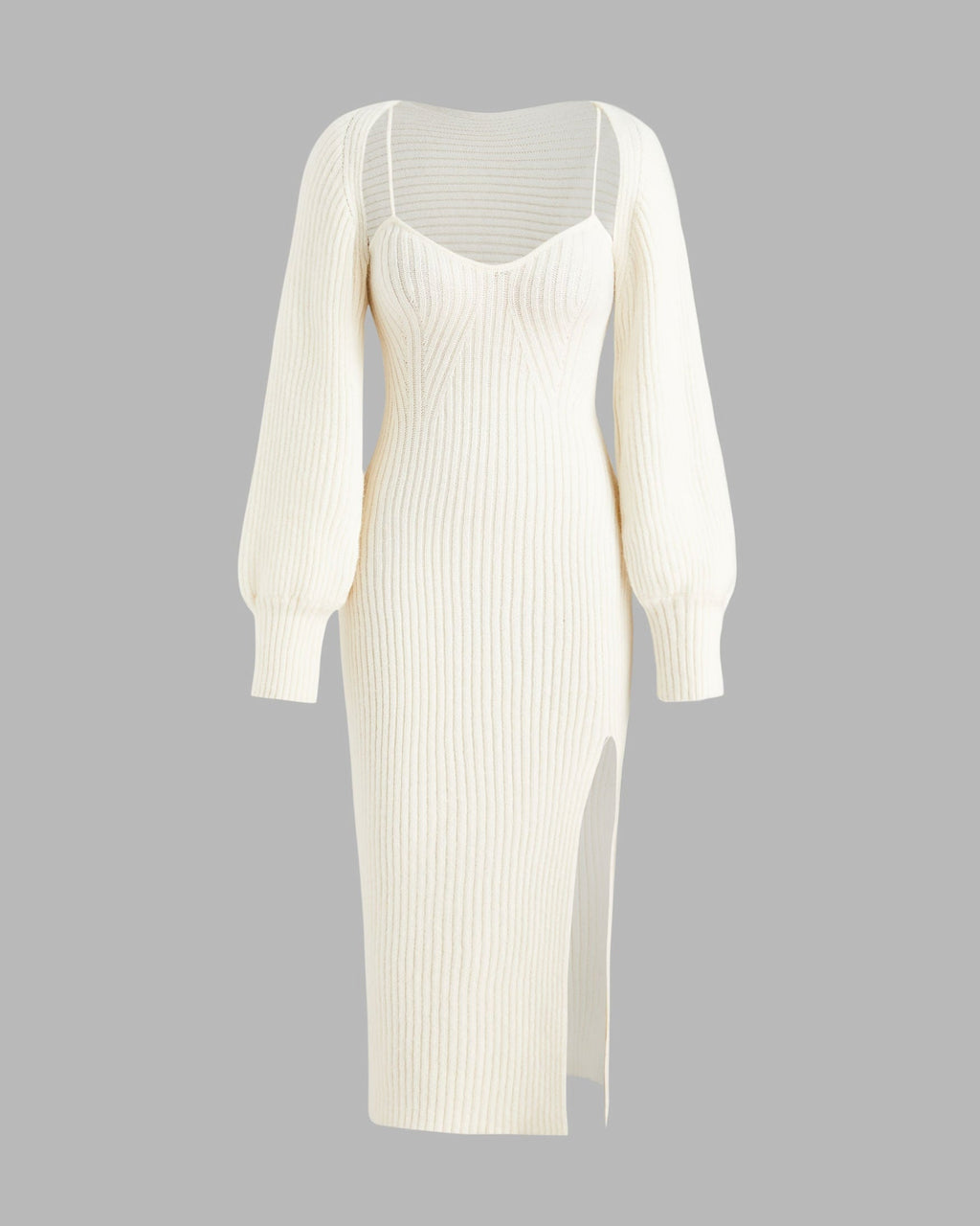Knit Solid Cami Split Midi Dress Set