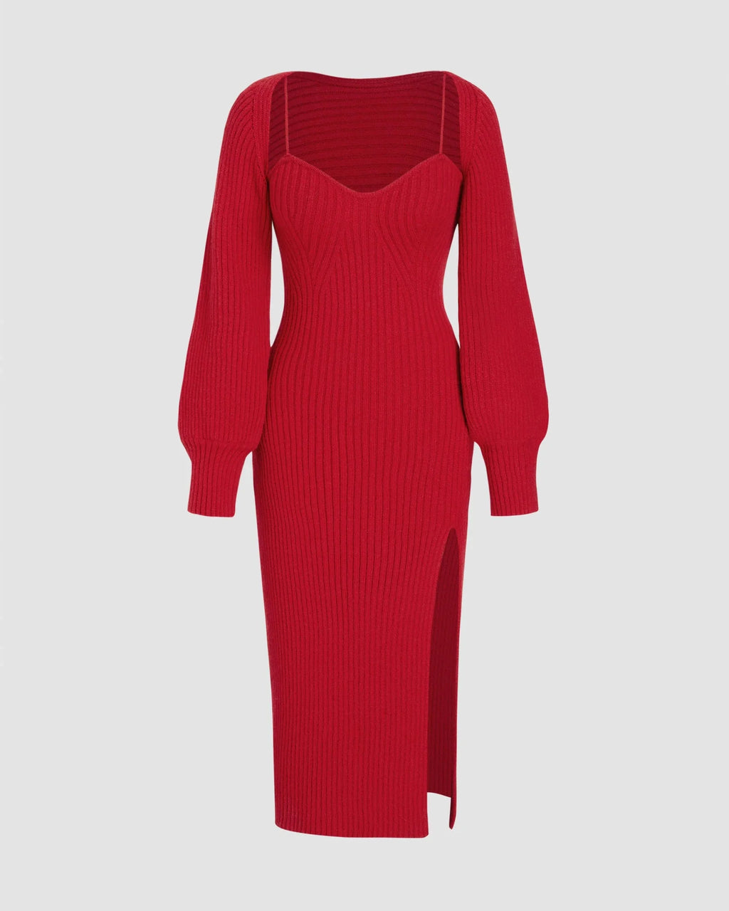 Knit Solid Cami Split Midi Dress Set