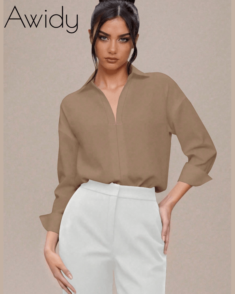 Women Slim Fit Collared Shirt Top
